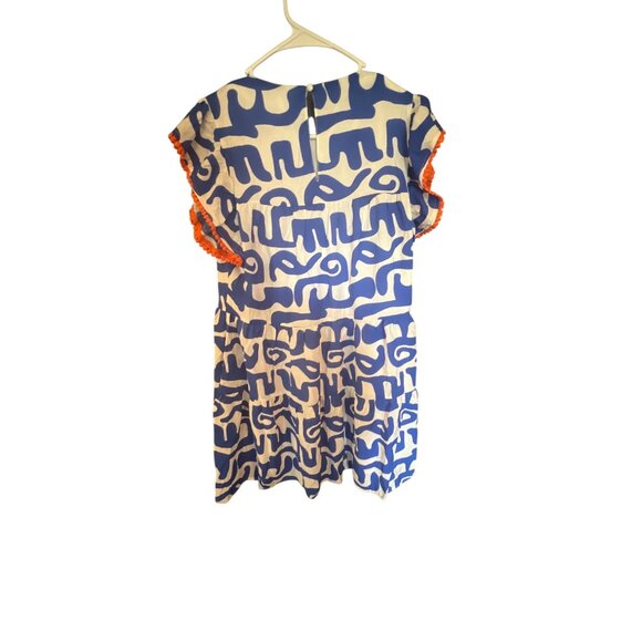 THML Womens Blue & White Abstract Print Dress With Orange Trim Size M - Picture 2 of 5